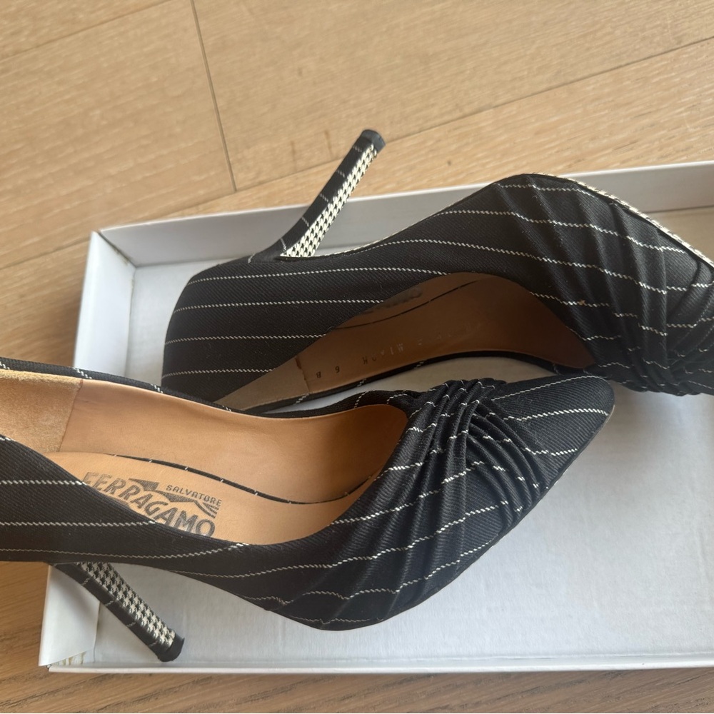 Salvatore Ferragamo Black and White Striped Heels